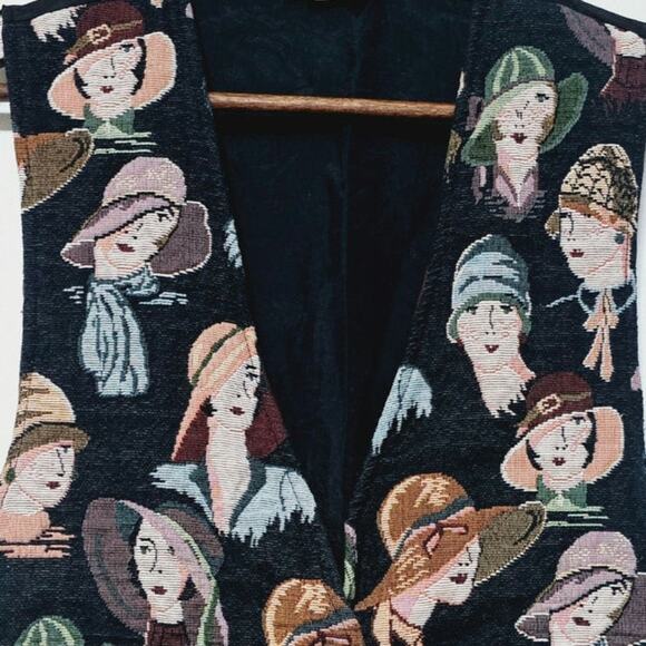 Vintage Mirrors Tapestry Vest Women's Size L USA Women in Hats Retro Grandmacore - Picture 4 of 7